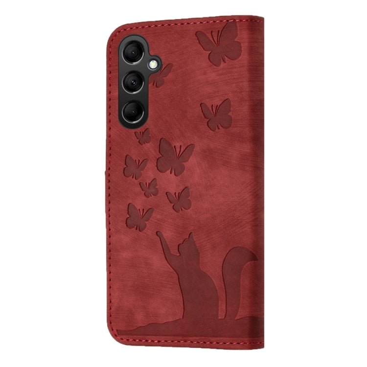 For Samsung Galaxy S24 5G Butterfly Cat Embossing Flip Leather Phone Case(Red)