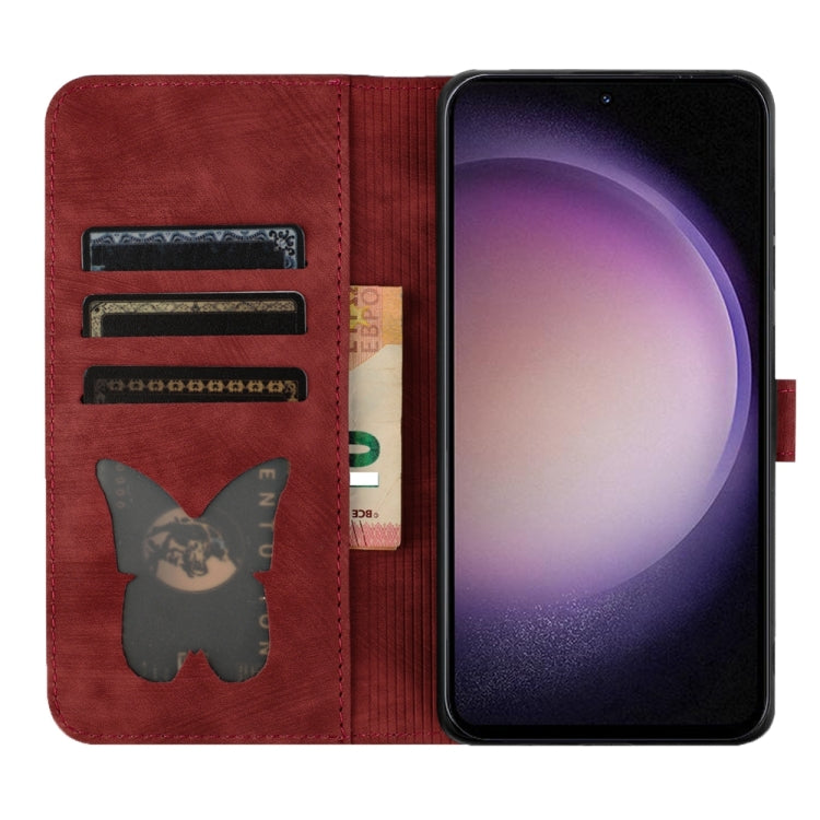 For Samsung Galaxy S24 5G Butterfly Cat Embossing Flip Leather Phone Case(Red)