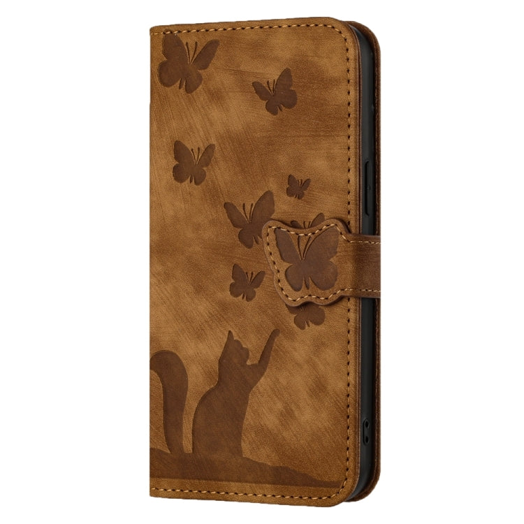For Samsung Galaxy S24 5G Butterfly Cat Embossing Flip Leather Phone Case(Brown)