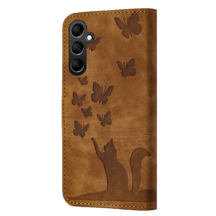 For Samsung Galaxy S24 5G Butterfly Cat Embossing Flip Leather Phone Case(Brown)