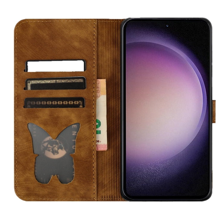 For Samsung Galaxy S24 5G Butterfly Cat Embossing Flip Leather Phone Case(Brown)