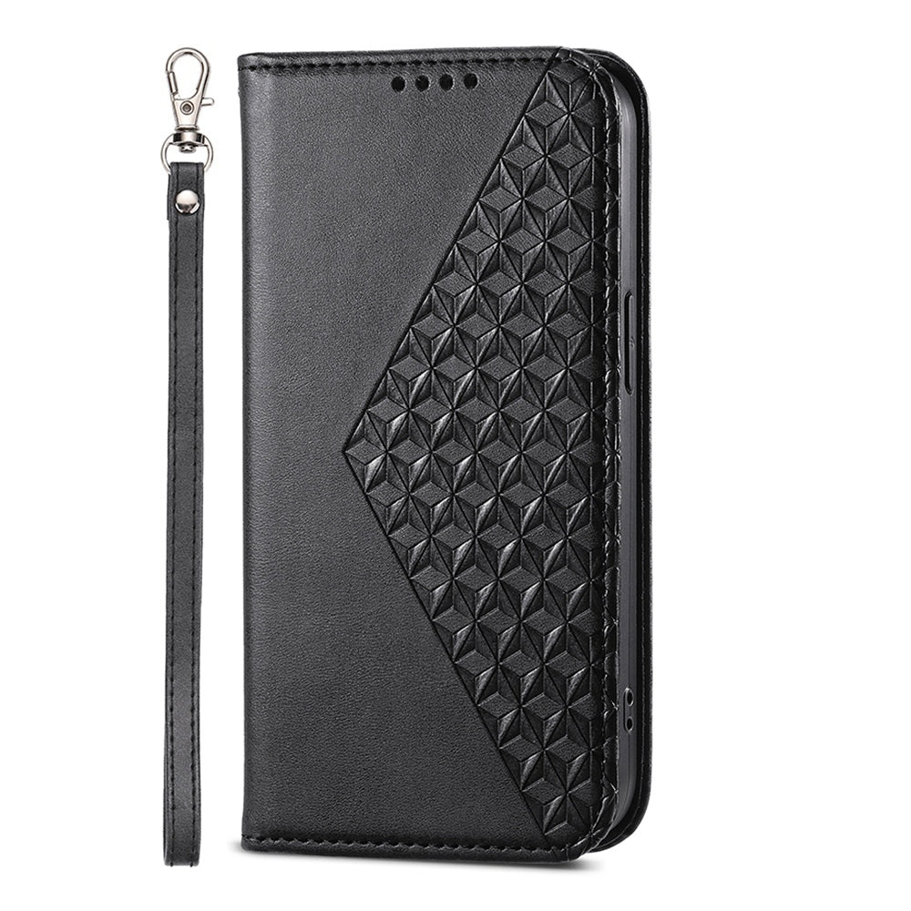 For iPhone 16e Cubic Grid Calf Texture Magnetic Leather Phone Case(Black)