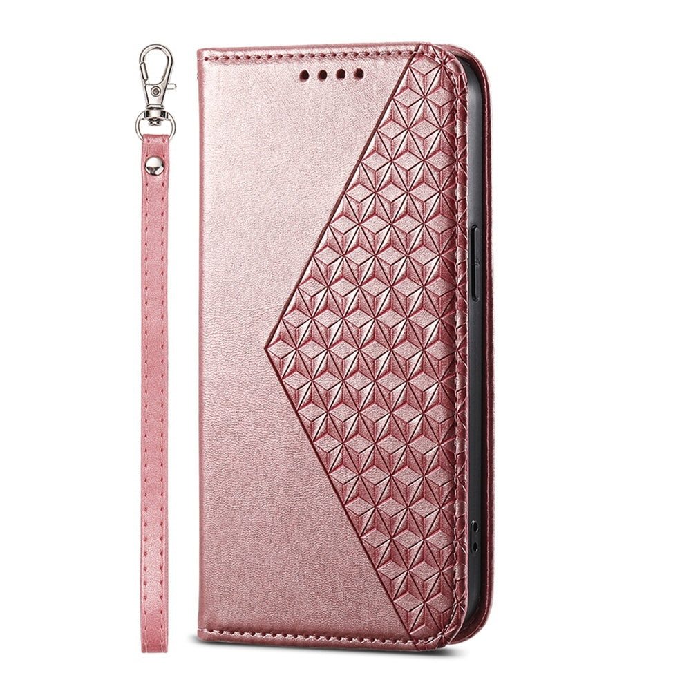 For iPhone 16e Cubic Grid Calf Texture Magnetic Leather Phone Case(Rose Gold)