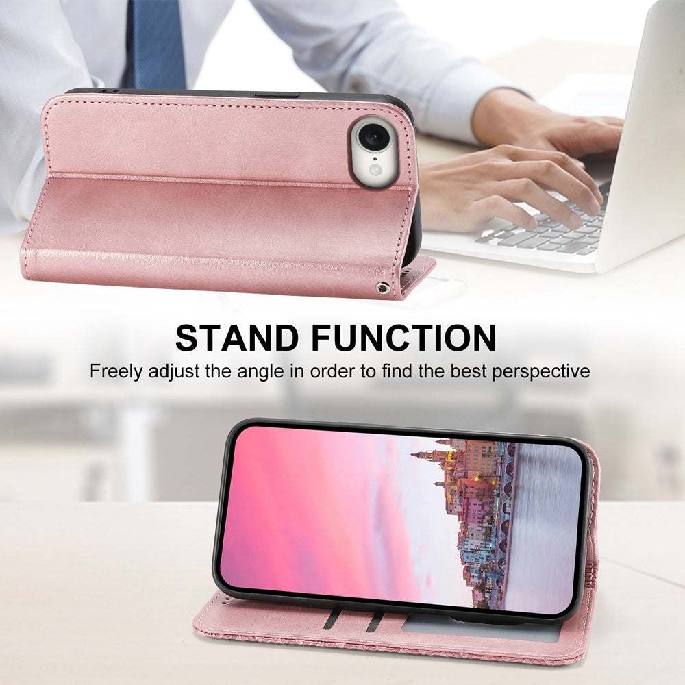 For iPhone 16e Cubic Grid Calf Texture Magnetic Leather Phone Case(Rose Gold)