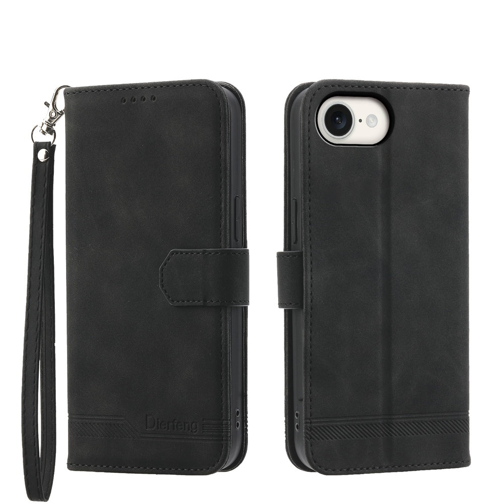 For iPhone 16e Dierfeng Dream Line TPU + PU Leather Phone Case(Black)