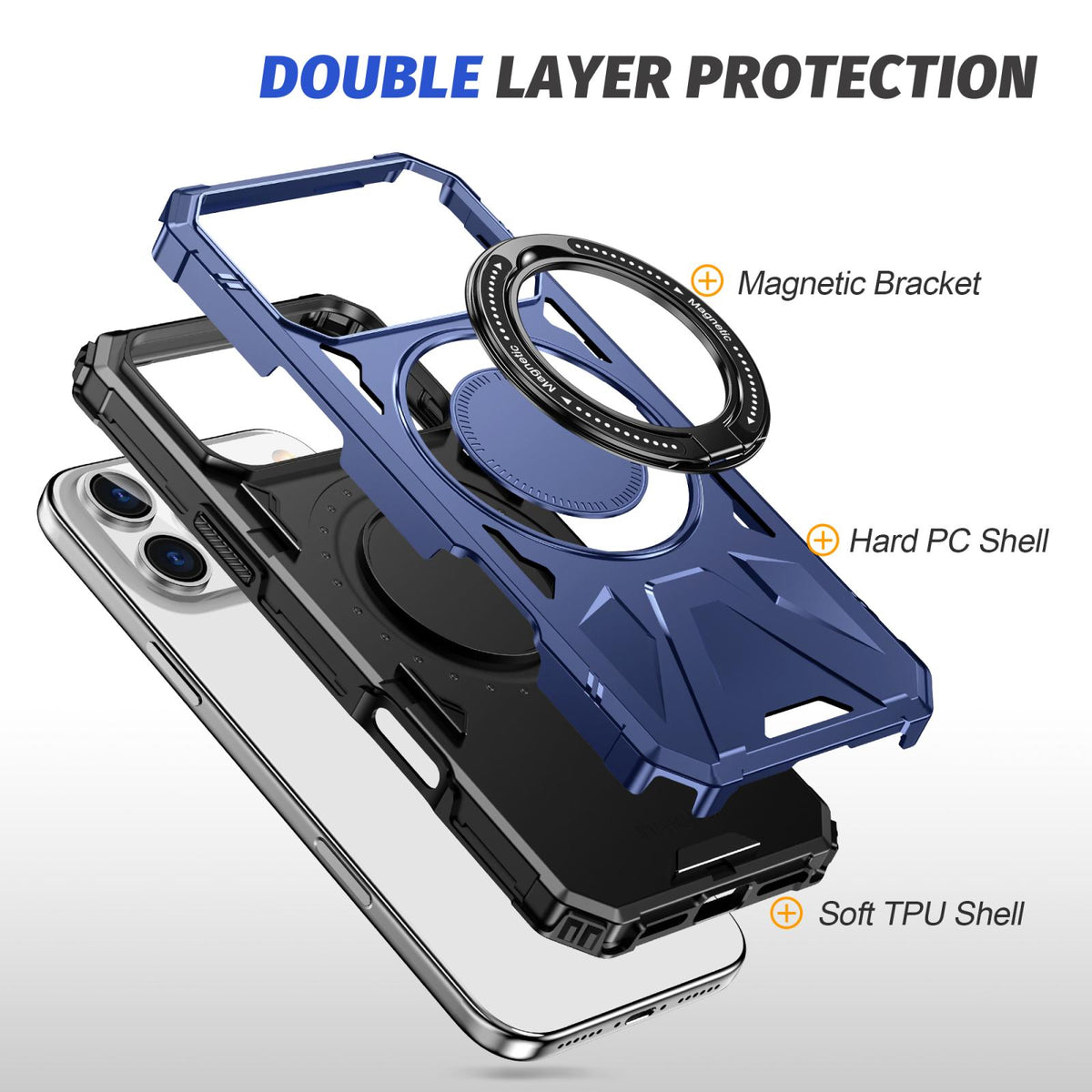 Compatible with iPhone 18 Pro Max & 17 Pro Max MagSafe Magnetic Shockproof Phone Case with Ring Holder - Navy Blue
