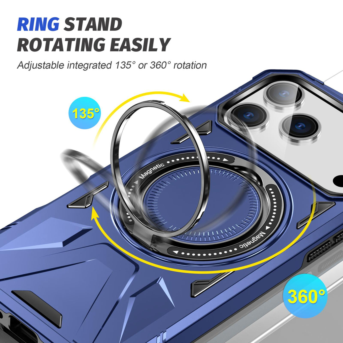 Compatible with iPhone 18 Pro Max & 17 Pro Max MagSafe Magnetic Shockproof Phone Case with Ring Holder - Navy Blue