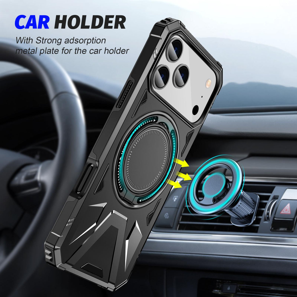 Compatible with iPhone 18 Pro Max & 17 Pro Max MagSafe Magnetic Shockproof Phone Case with Ring Holder - Black