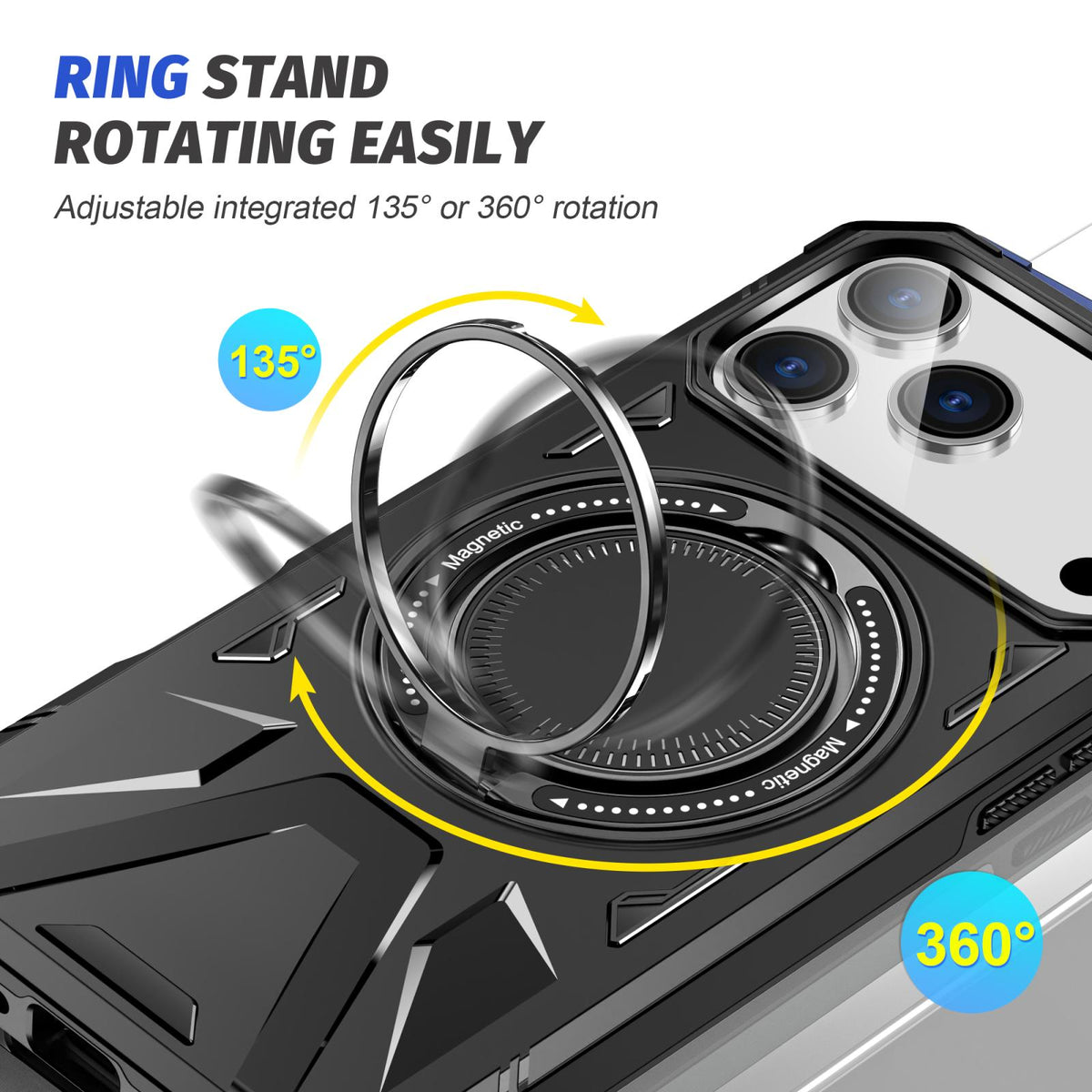 Compatible with iPhone 18 Pro Max & 17 Pro Max MagSafe Magnetic Shockproof Phone Case with Ring Holder - Black