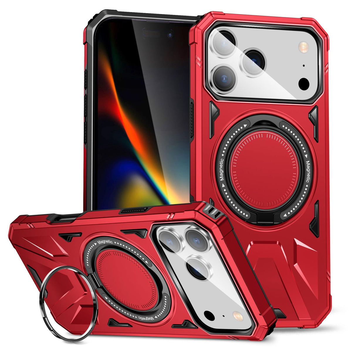 Compatible with iPhone 18 Pro Max & 17 Pro Max MagSafe Magnetic Shockproof Phone Case with Ring Holder - Red