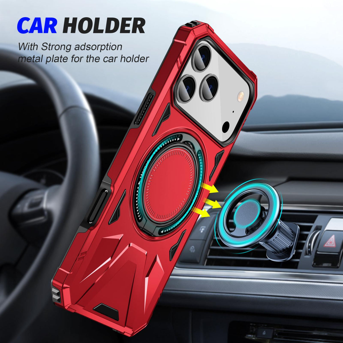 Compatible with iPhone 18 Pro Max & 17 Pro Max MagSafe Magnetic Shockproof Phone Case with Ring Holder - Red