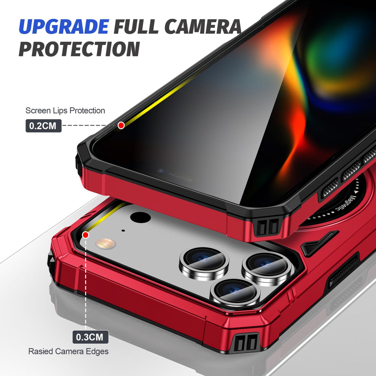 Compatible with iPhone 18 Pro Max & 17 Pro Max MagSafe Magnetic Shockproof Phone Case with Ring Holder - Red