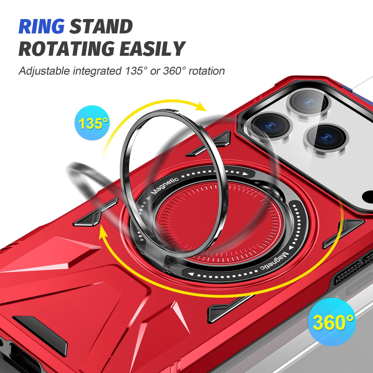 Compatible with iPhone 18 Pro Max & 17 Pro Max MagSafe Magnetic Shockproof Phone Case with Ring Holder - Red