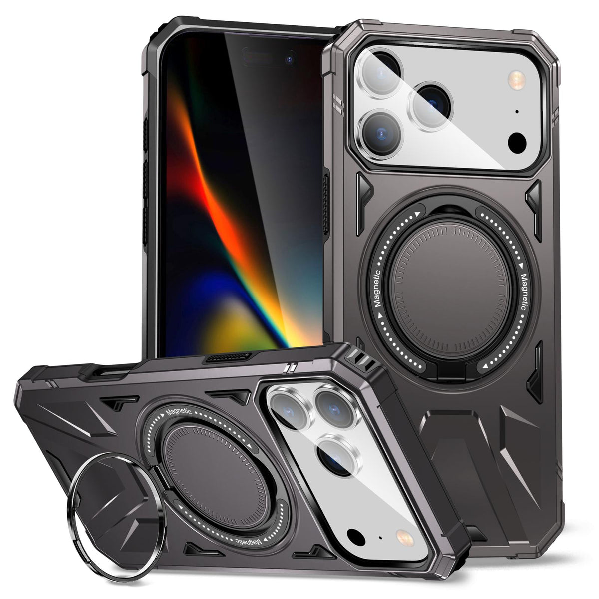 Compatible with iPhone 18 Pro Max & 17 Pro Max MagSafe Magnetic Shockproof Phone Case with Ring Holder - Dark Grey