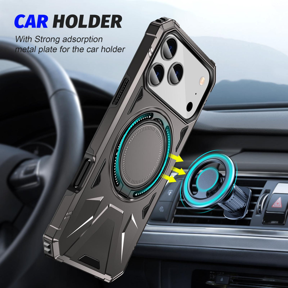 Compatible with iPhone 18 Pro Max & 17 Pro Max MagSafe Magnetic Shockproof Phone Case with Ring Holder - Dark Grey