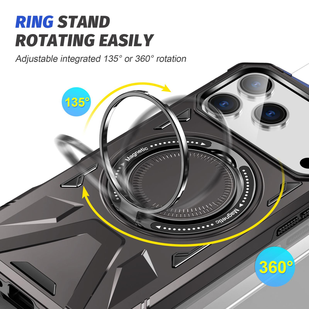 Compatible with iPhone 18 Pro Max & 17 Pro Max MagSafe Magnetic Shockproof Phone Case with Ring Holder - Dark Grey