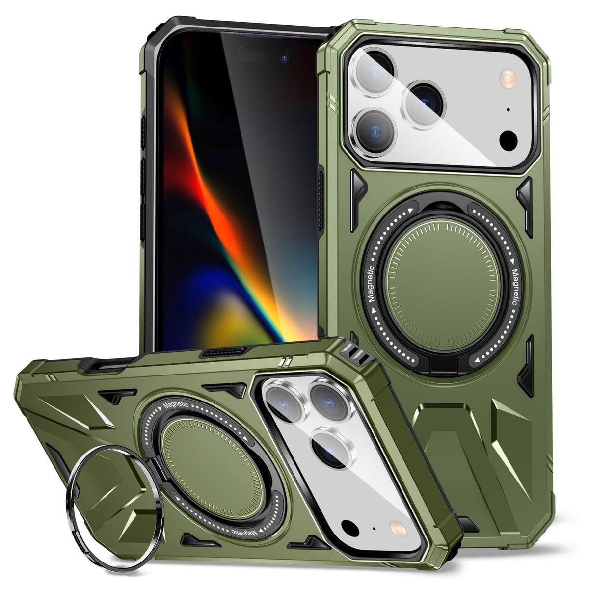 Compatible with iPhone 18 Pro Max & 17 Pro Max MagSafe Magnetic Shockproof Phone Case with Ring Holder - Dark Green