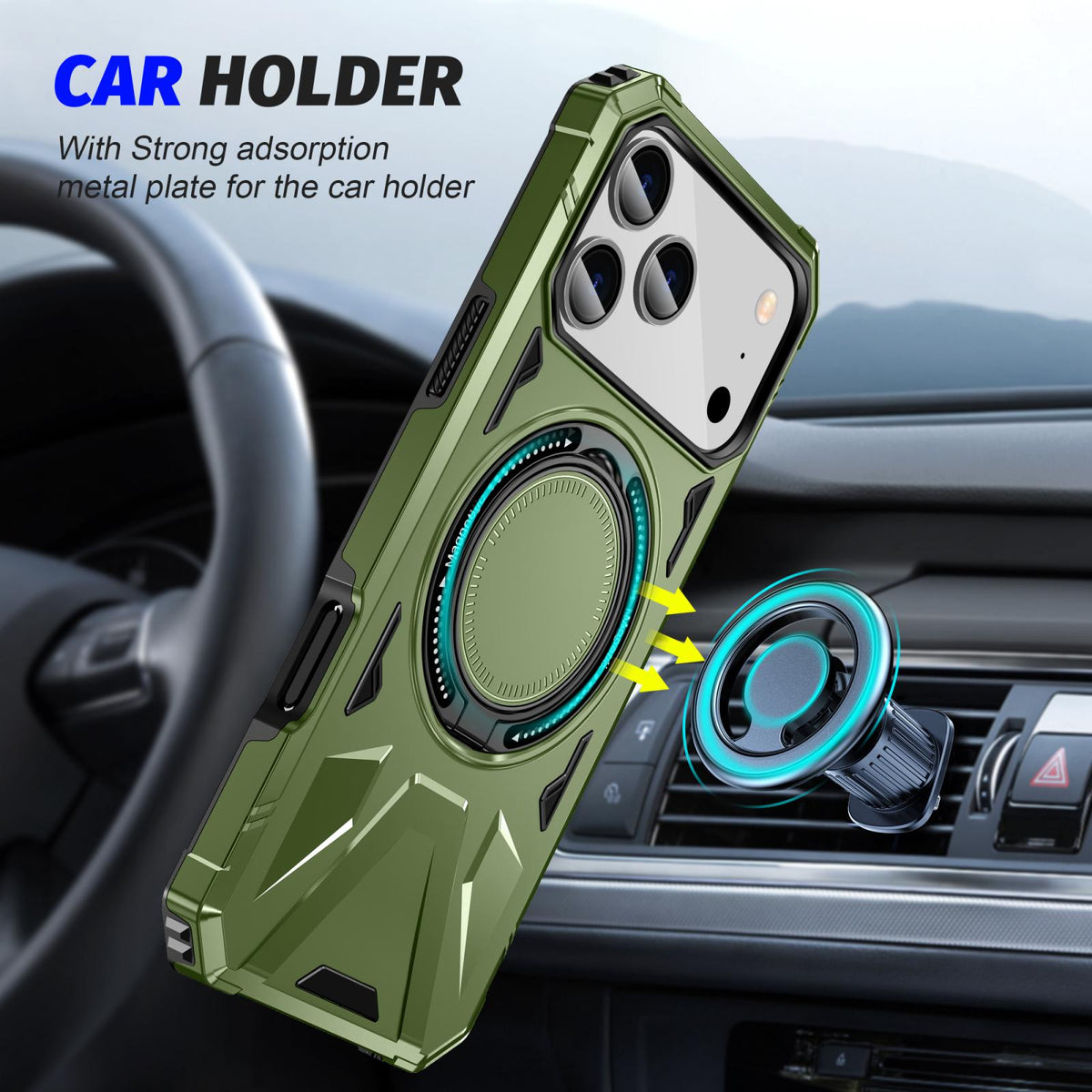 Compatible with iPhone 18 Pro Max & 17 Pro Max MagSafe Magnetic Shockproof Phone Case with Ring Holder - Dark Green