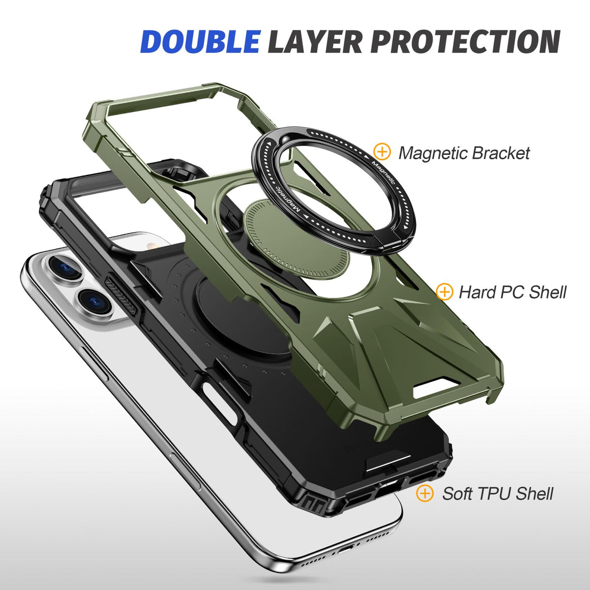 Compatible with iPhone 18 Pro Max & 17 Pro Max MagSafe Magnetic Shockproof Phone Case with Ring Holder - Dark Green
