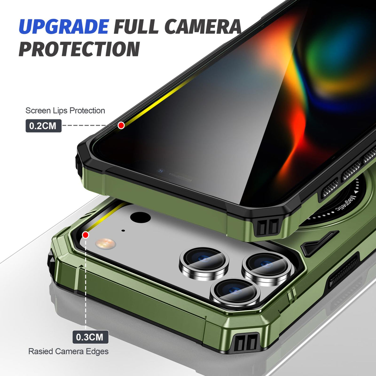 Compatible with iPhone 18 Pro Max & 17 Pro Max MagSafe Magnetic Shockproof Phone Case with Ring Holder - Dark Green