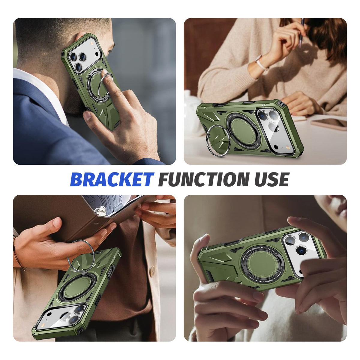 Compatible with iPhone 18 Pro Max & 17 Pro Max MagSafe Magnetic Shockproof Phone Case with Ring Holder - Dark Green