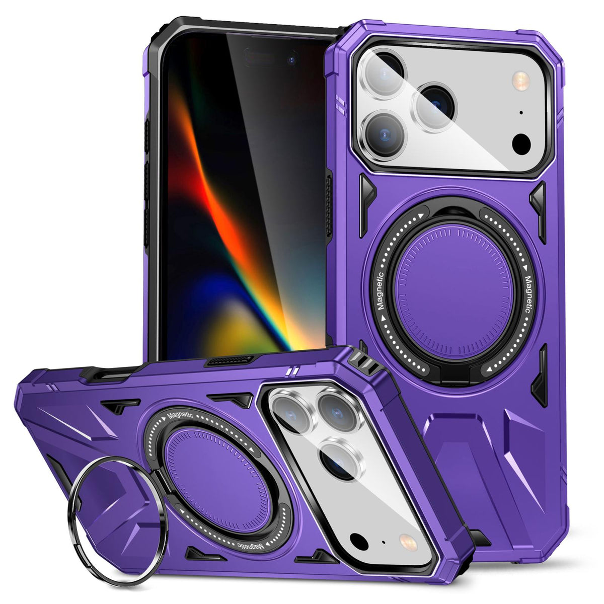 Compatible with iPhone 18 Pro Max & 17 Pro Max MagSafe Magnetic Shockproof Phone Case with Ring Holder - Purple