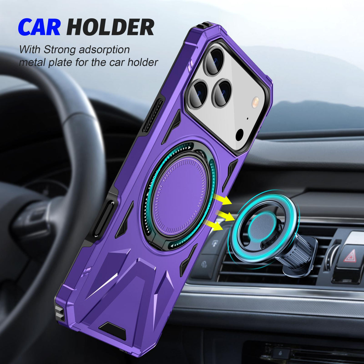 Compatible with iPhone 18 Pro Max & 17 Pro Max MagSafe Magnetic Shockproof Phone Case with Ring Holder - Purple