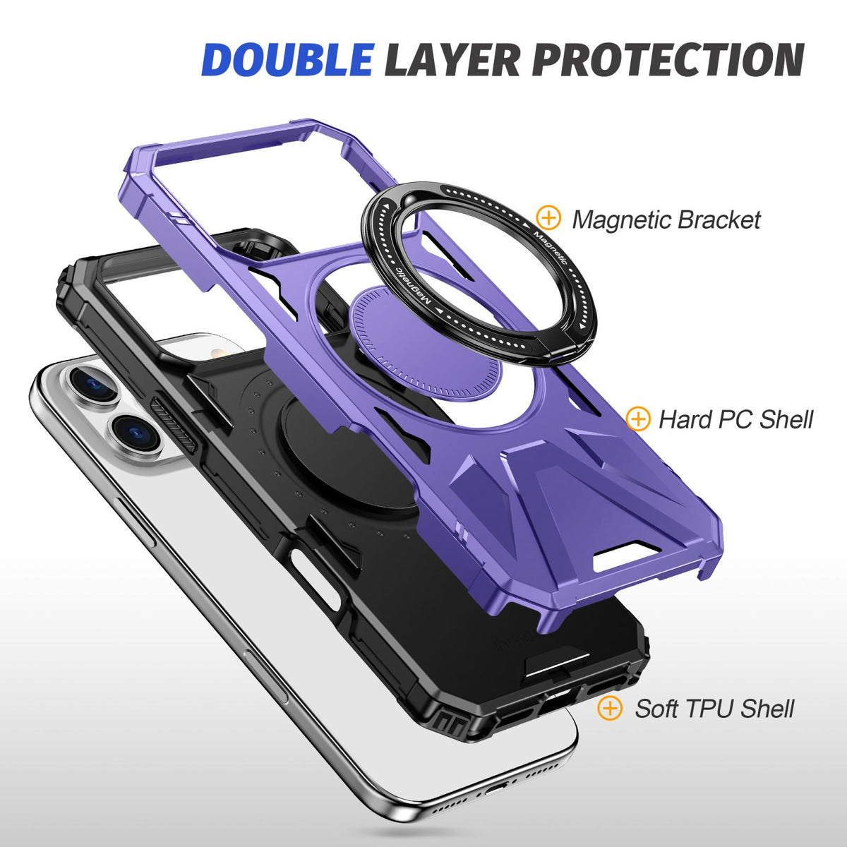 Compatible with iPhone 18 Pro Max & 17 Pro Max MagSafe Magnetic Shockproof Phone Case with Ring Holder - Purple