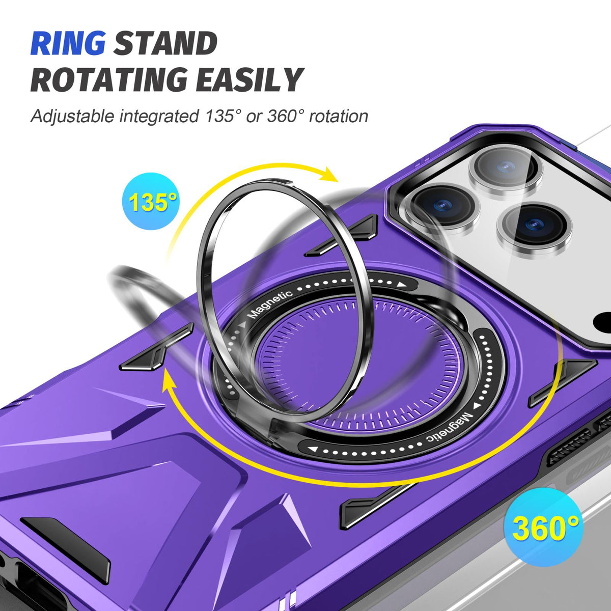 Compatible with iPhone 18 Pro Max & 17 Pro Max MagSafe Magnetic Shockproof Phone Case with Ring Holder - Purple