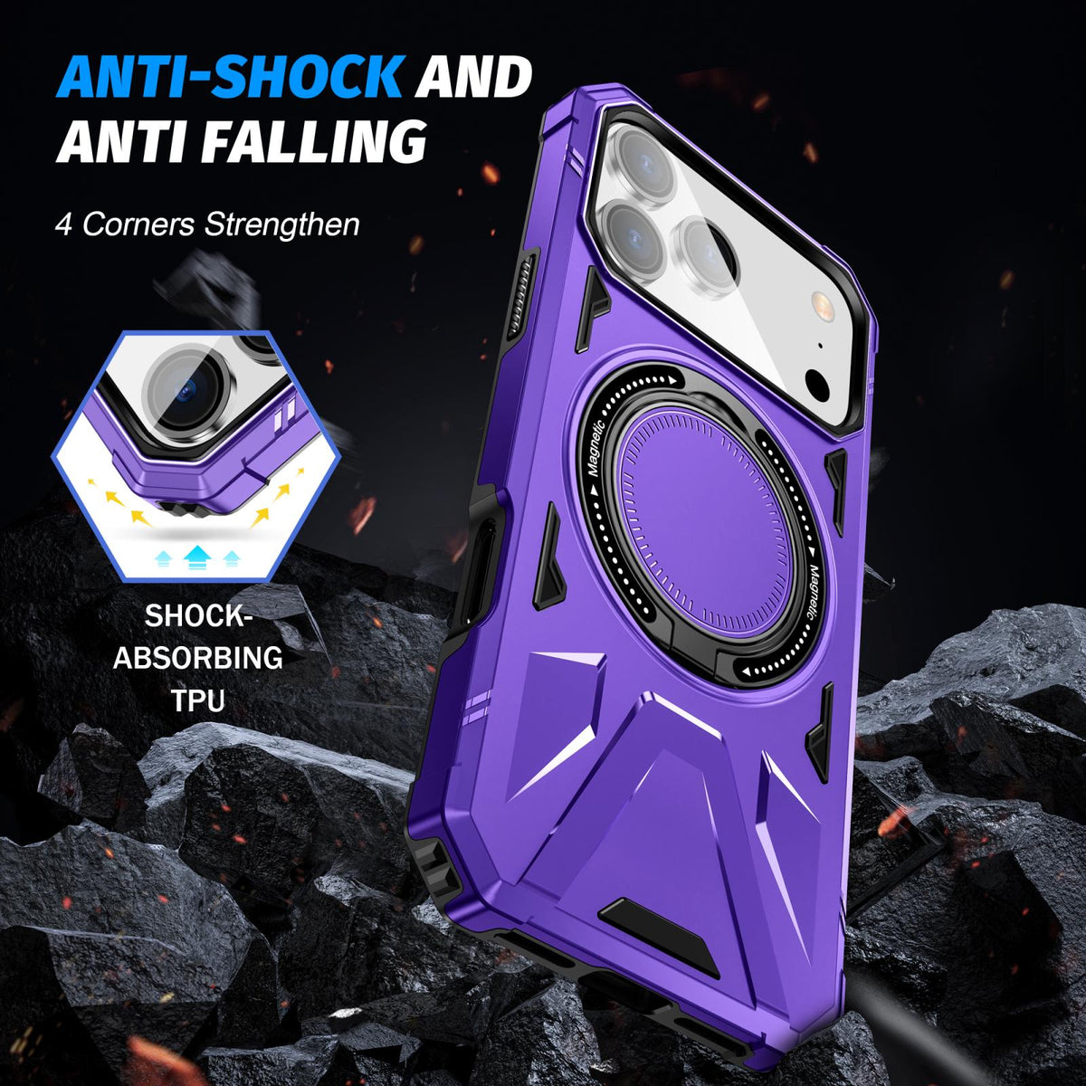 Compatible with iPhone 18 Pro Max & 17 Pro Max MagSafe Magnetic Shockproof Phone Case with Ring Holder - Purple
