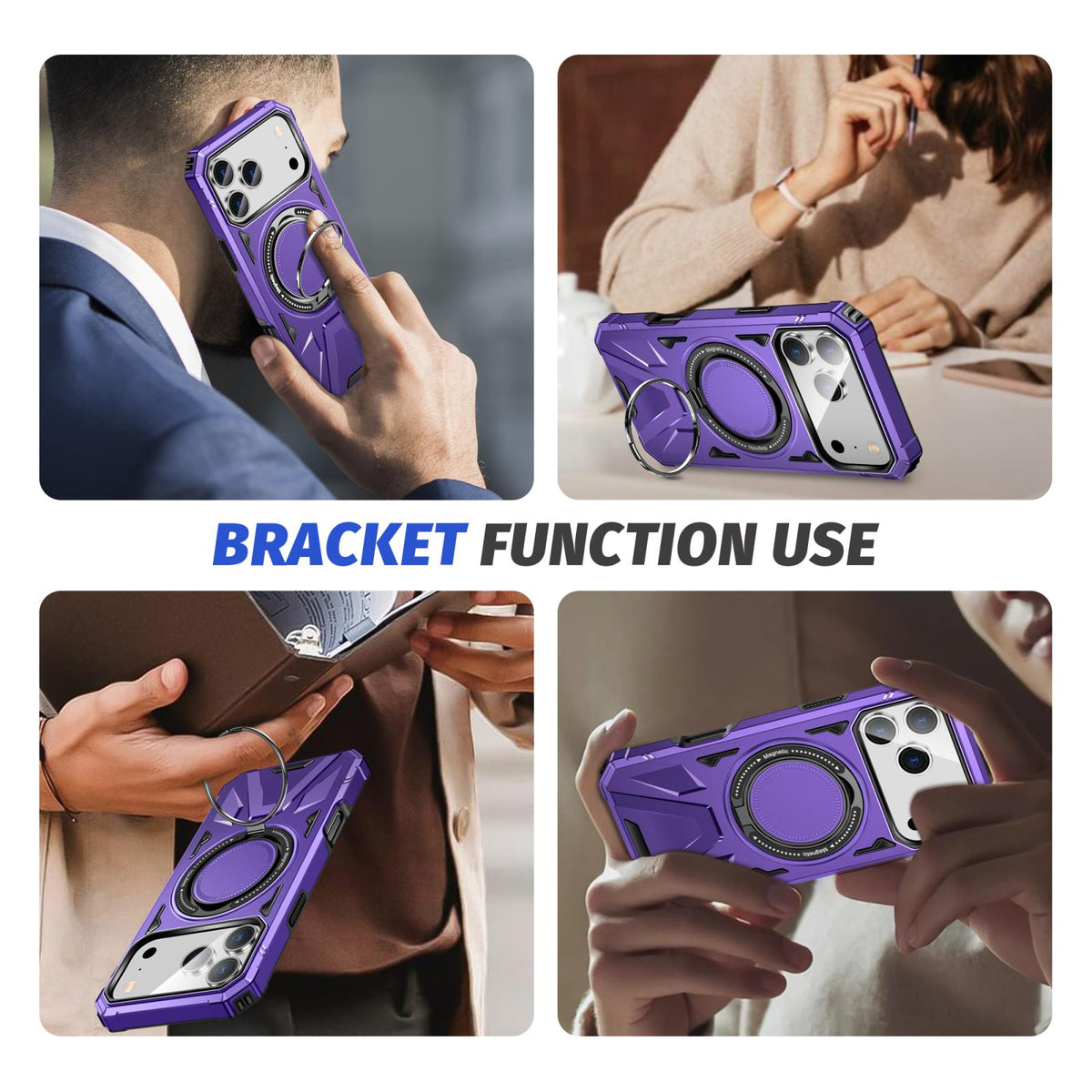 Compatible with iPhone 18 Pro Max & 17 Pro Max MagSafe Magnetic Shockproof Phone Case with Ring Holder - Purple