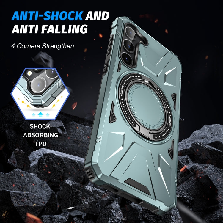 For Samsung Galaxy S24 5G MagSafe Magnetic Shockproof Phone Case with Ring Holder(Green)