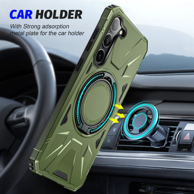 For Samsung Galaxy S24 5G MagSafe Magnetic Shockproof Phone Case with Ring Holder(Dark Green)