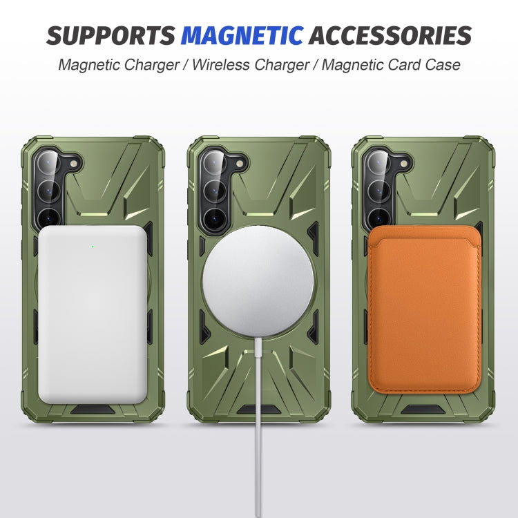 For Samsung Galaxy S24 5G MagSafe Magnetic Shockproof Phone Case with Ring Holder(Dark Green)