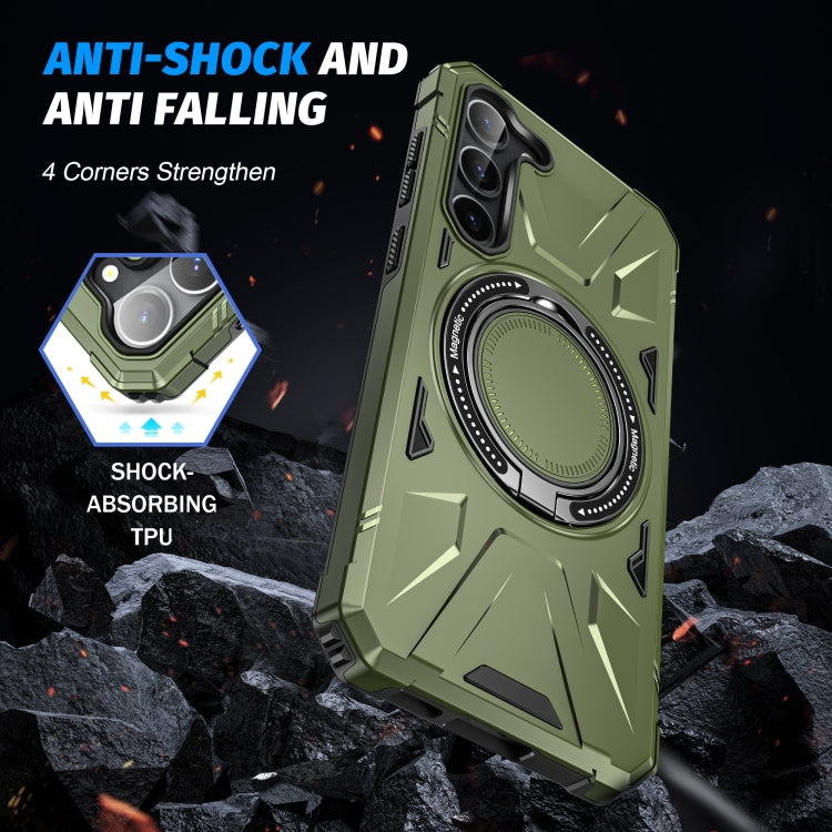 For Samsung Galaxy S24 5G MagSafe Magnetic Shockproof Phone Case with Ring Holder(Dark Green)