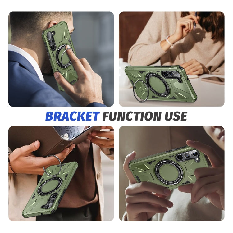 For Samsung Galaxy S24 5G MagSafe Magnetic Shockproof Phone Case with Ring Holder(Dark Green)
