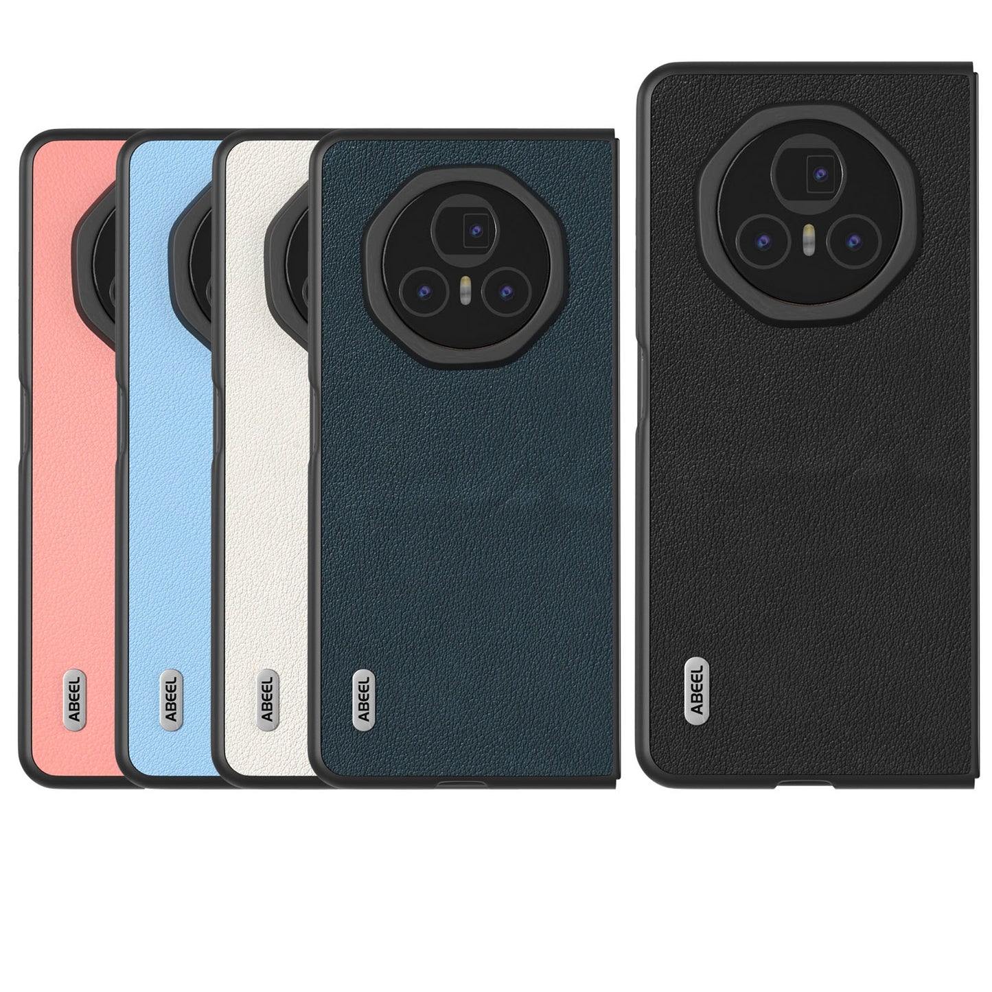 For Honor Magic V3 ABEEL Genuine Leather Wave Black Edge Phone Case(Grey)