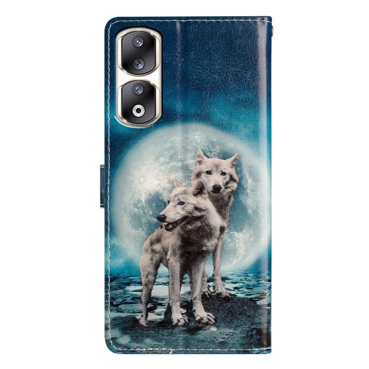 For Honor 90 Pro Colored Drawing Leather Phone Case(Twin Wolves)