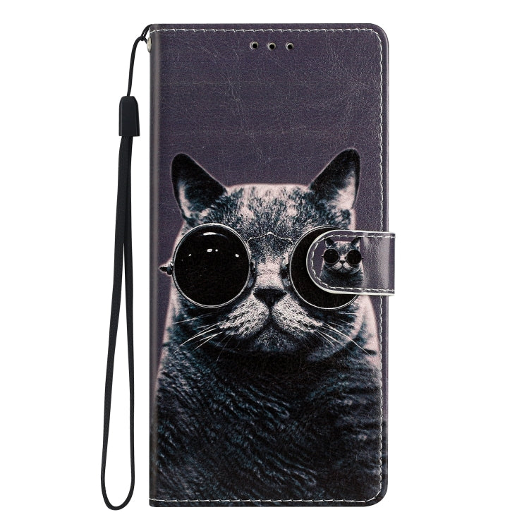 For Honor 90 Pro Colored Drawing Leather Phone Case(Sunglasses Cat)