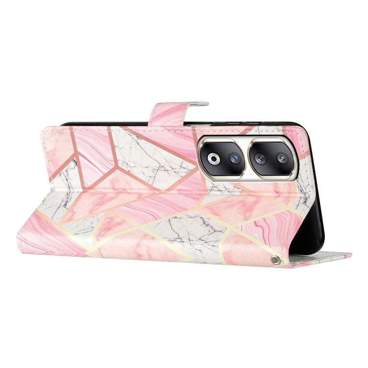 For Honor 90 Pro Colored Drawing Leather Phone Case(Pink Marble)
