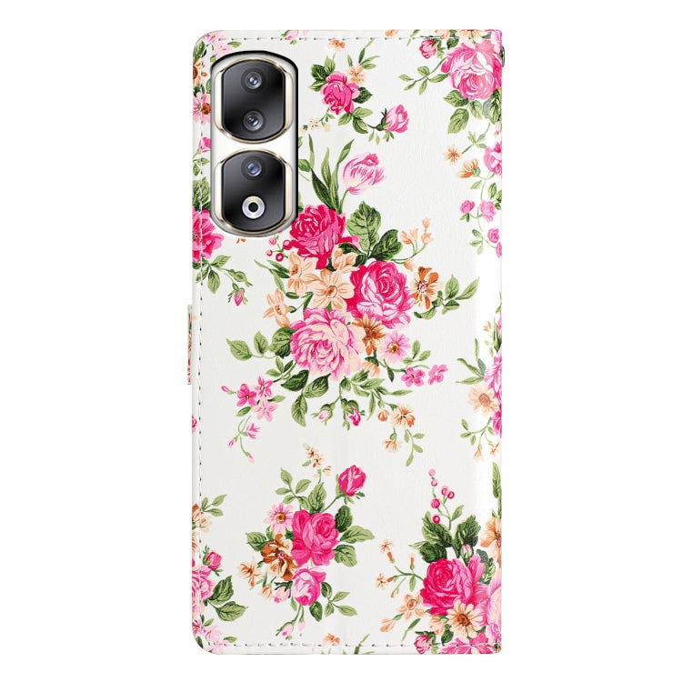 For Honor 90 Pro Colored Drawing Leather Phone Case(Peonies)