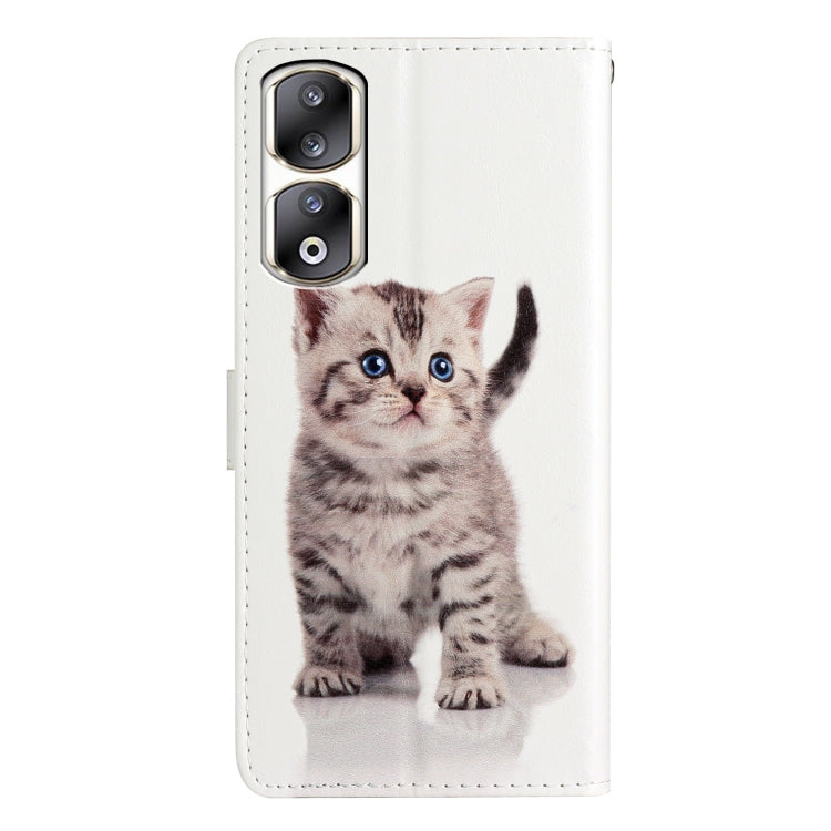 For Honor 90 Pro Colored Drawing Leather Phone Case(Little Tabby Cat)