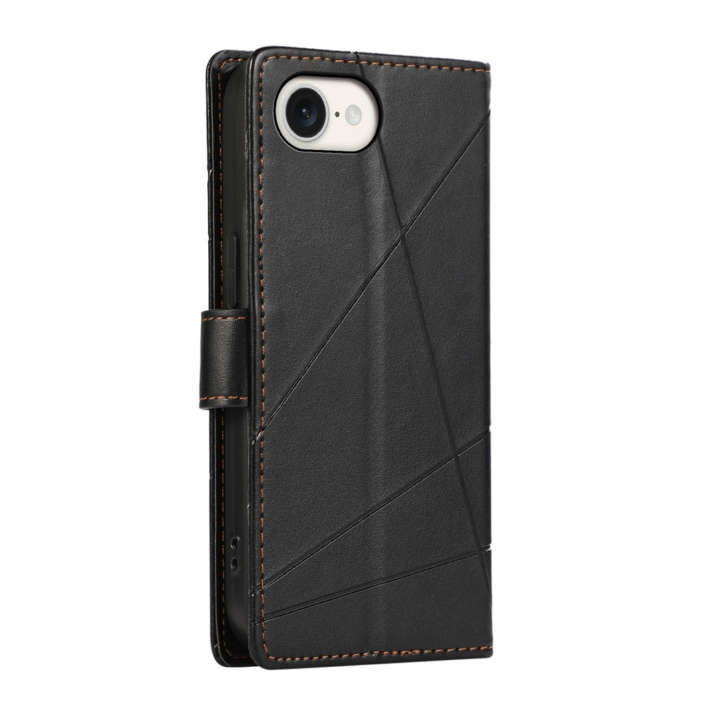 For iPhone 16e PU Genuine Leather Texture Embossed Line Phone Case(Black)