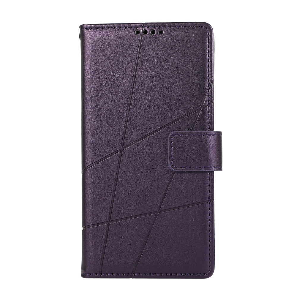 For iPhone 16e PU Genuine Leather Texture Embossed Line Phone Case(Purple)