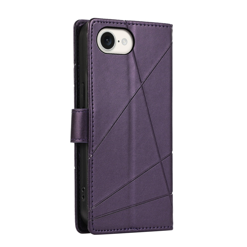 For iPhone 16e PU Genuine Leather Texture Embossed Line Phone Case(Purple)