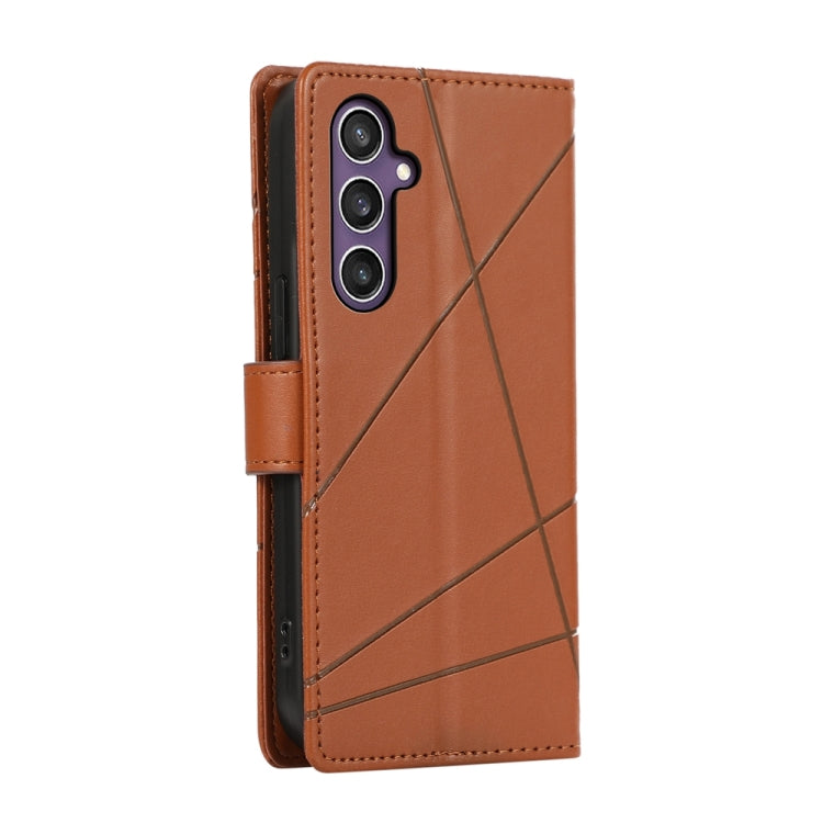 For Samsung Galaxy S24 5G PU Genuine Leather Texture Embossed Line Phone Case(Brown)