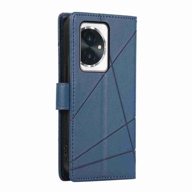 For Honor 100 PU Genuine Leather Texture Embossed Line Phone Case(Blue)