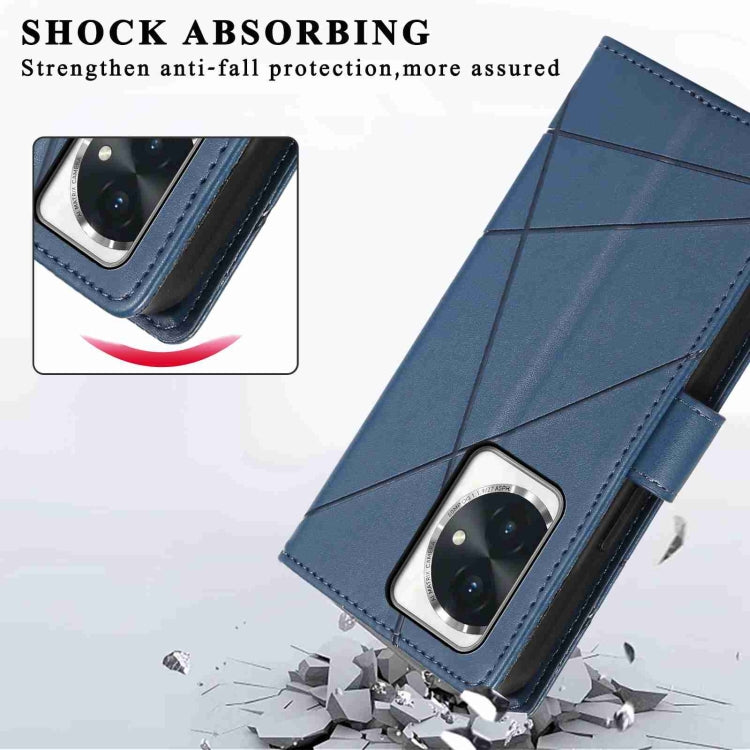 For Honor 100 PU Genuine Leather Texture Embossed Line Phone Case(Blue)