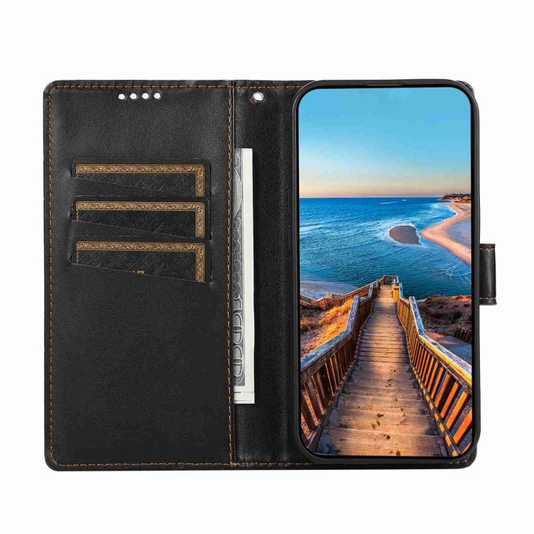 For Honor 100 PU Genuine Leather Texture Embossed Line Phone Case(Black)