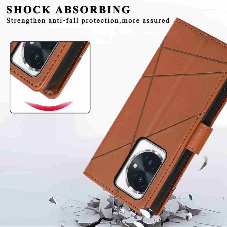 For Honor 100 PU Genuine Leather Texture Embossed Line Phone Case(Brown)